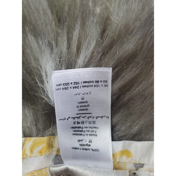 Emily & Merritt Queen Size Floral Yellow Gray Cotton Flat Sheet 97" x 104" - Picture 5 of 8